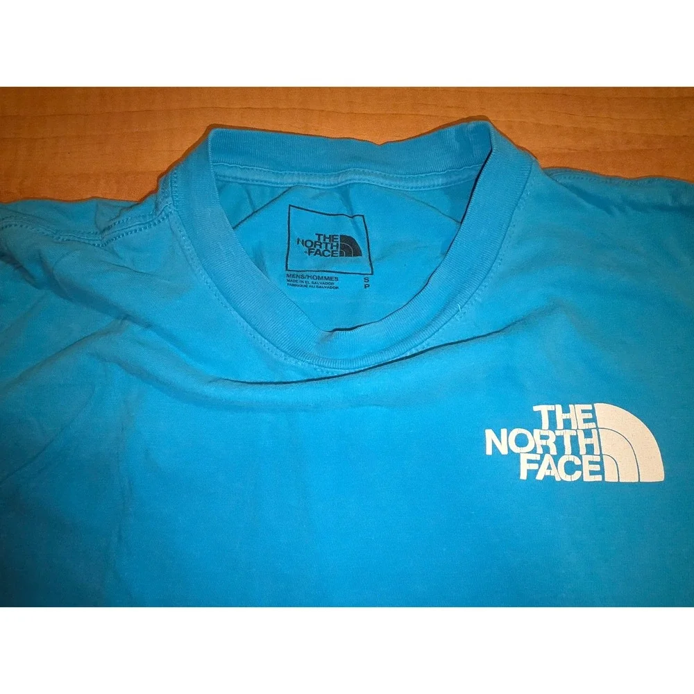 The North Face Mens Blue Long Sleeve Box Logo Graphic Tee Shirt Never Stop Small